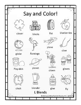 Articulation Coloring Sheets For L And L Blends Speech Sounds TpT