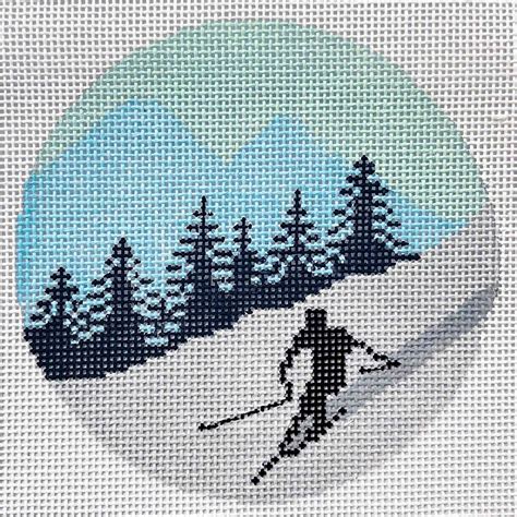 Snow skiing ornament hand-painted needlepoint stitching canvas ...