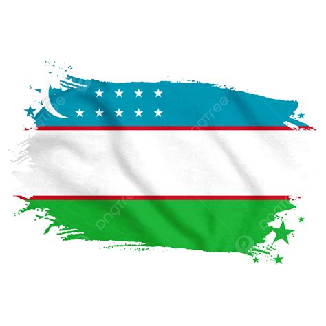 Uzbekistan Flag In Watercolor Star Brush New Uzbekistan Flag