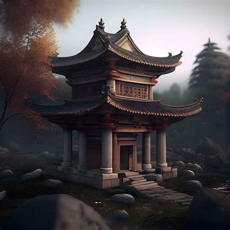 3d Rendering Of A Chinese Temple In The Middle Of The Forest Image