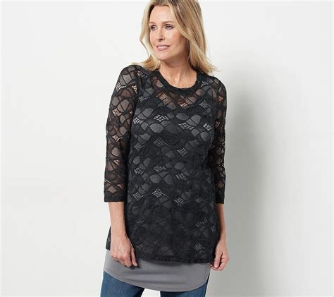 Logo By Lori Goldstein Layers Sheer Lace Shirt Black L New Ebay