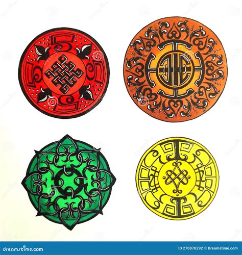 Set Of Four Mandalas With Mongolian Ornaments Stock Photo Image Of