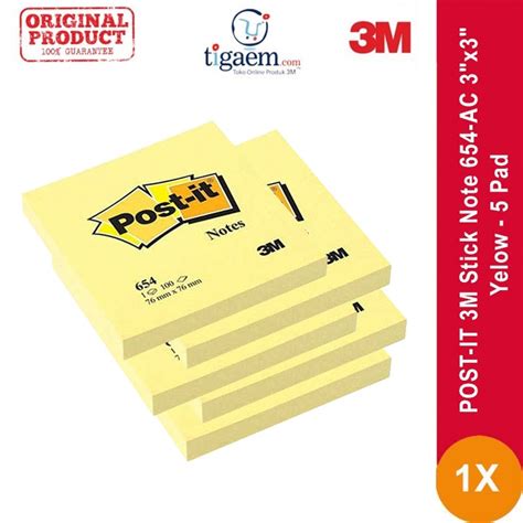 Jual POST IT 3M Stick Note 654 AC 3 X3 Yellow 5 Pad