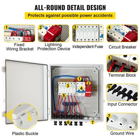 Vevor Vevor Pv Combiner Box 6 String Solar Combiner Box With 15a Rated Current Fuse 125a