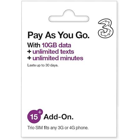 Three Mobile Pay As You Go Mobile Broadband 24 GB Data SIM Amazon Co