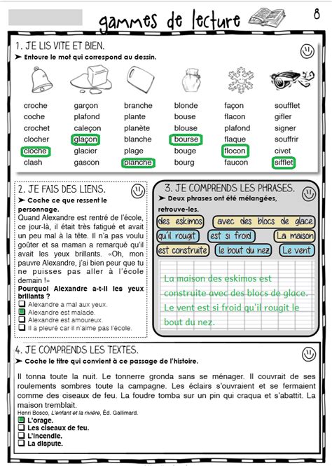 Correction de la gamme de lecture n8 Matrice école