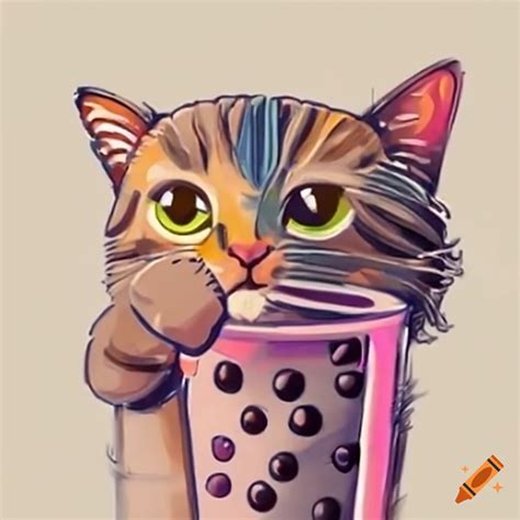 Cute Cat Holding Boba On Craiyon