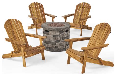 GDF Studio 5 Piece David Outdoor Adirondack Chair Set With Fire Pit