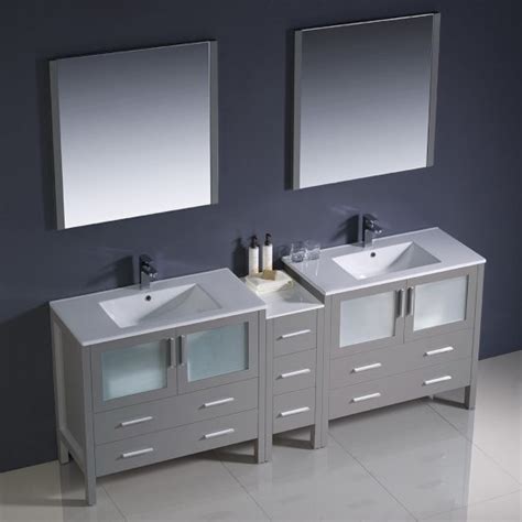 Torino Modern Double Sink Bathroom Vanity W Side Cabinet And