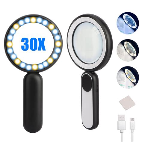 Nazano 30x Magnifying Glass With 24 Led 3 Modes Illumination Handheld Rechargeable Usb