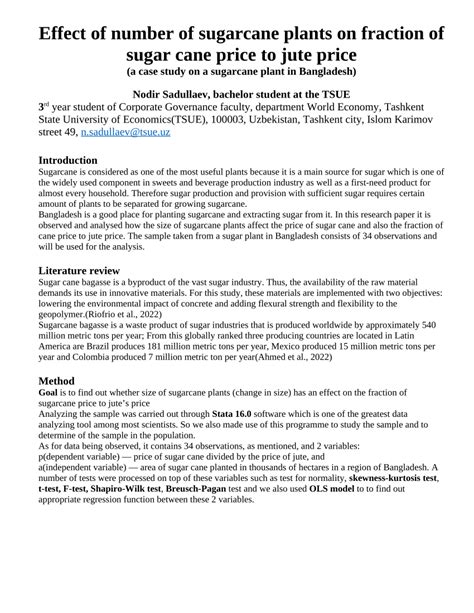 Pdf Effect Of Number Of Sugarcane Plants On Fraction Of Sugar Cane