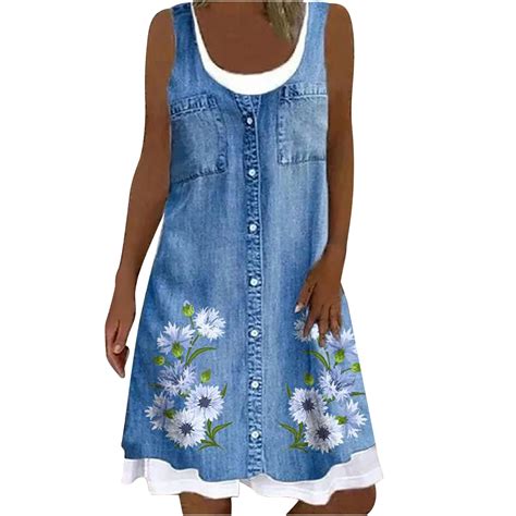 Cute Party Sun Dresses Daisy Print Knee Length Womens Casual Loose