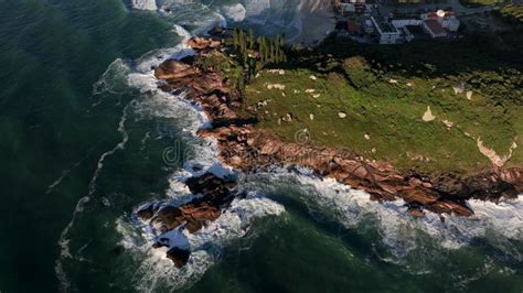 Florianopolis Joaquina Beach Aerial View During Sunrise Stock Video