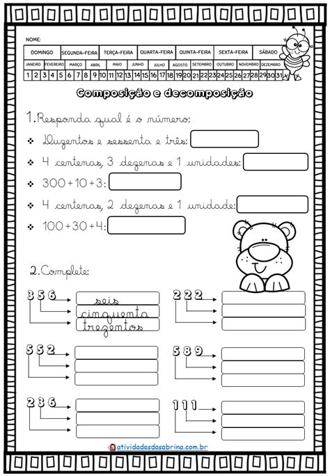 Composição e decomposição numérica 3º e 4º ano Atividades de