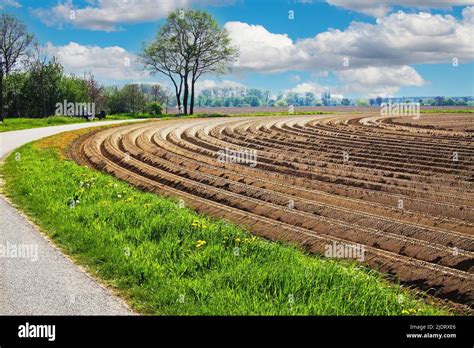 Beautiful Rural Dutch Farm Landscape Freshly Tilled Plowed Cropland