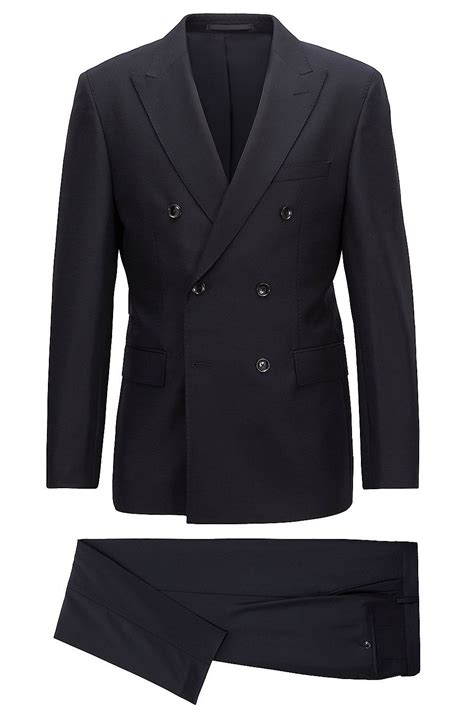 Hugo Boss Tailored Double Breasted Suit In Virgin Wool Dark Blue Business Suits From Boss For