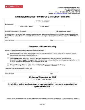 Fillable Online Ncsu Extension Request Form For J Student Interns