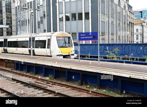 London London City Uk November 30th 2021 A Class 357 Electric Train Leaving Fenchurch Street