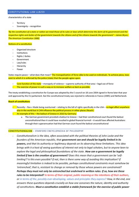 Constitutional Law Lecture Notes Constitutional Law Llb