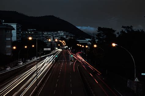 Cities Night City Lights Road Movement Traffic Long Exposure HD