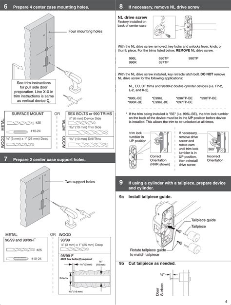 Von Duprin 911373 f 98/99 Rim Installation Instructions 107600