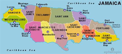 Jamaica Map With Parishes And Capital