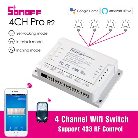 Sonoff 4CH Pro R2 Smart Wifi Relay Switch Module 4 Channel 433 RF