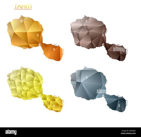 Set Of Vector Polygonal Maps Of Tahiti Bright Gradient Map Of Island