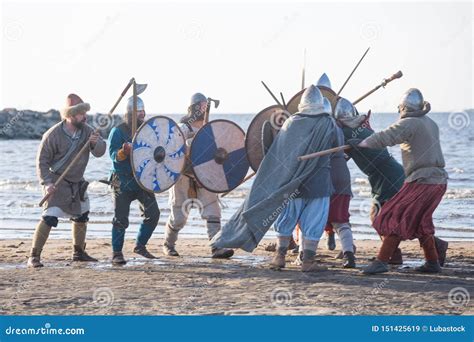 Slavic Warriors Reeanctors Fight Stock Image - Image of europe, historical: 151425619