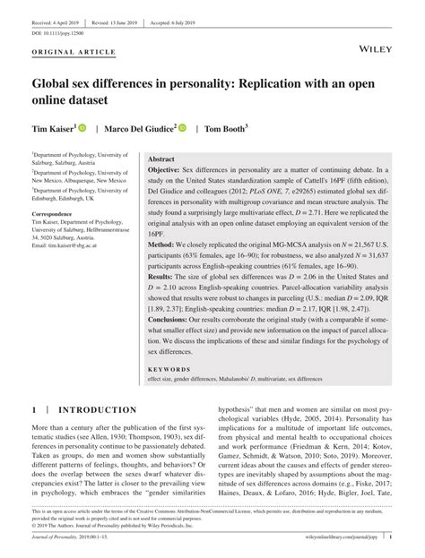 PDF Global Sex Differences In Personality Replication With An Open