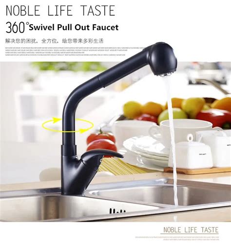 Outlet Hot Sell Polished Black Brass Pull Out Kitchen Faucet Flexible