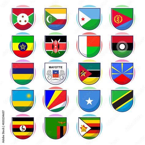 East African Countries Flags Flat Cartoon Vector Element Design