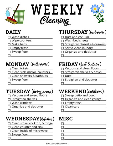 Printable Cleaning Schedule Spring Daily And Weekly Checklists Free