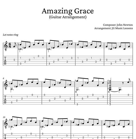 Amazing Grace Guitar Sheet Music With Tabs Chord Charts Melody And Arrangement Etsy