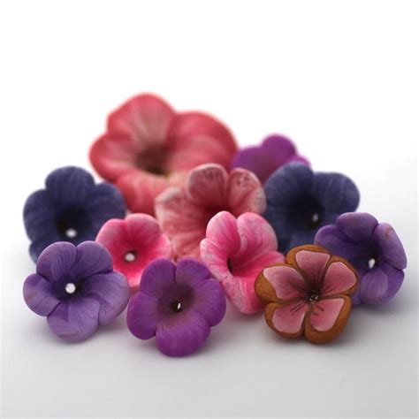 Spring Flowers Polymer Clay Flowers Clay Bead Mix Purple And Pink