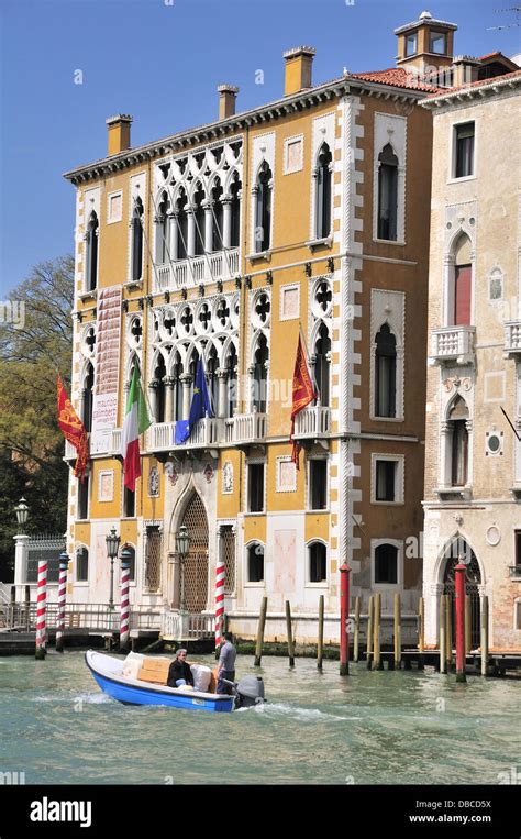 Small Motorboat In Front Of The Palazzo Cavalli Franchetti Painted In