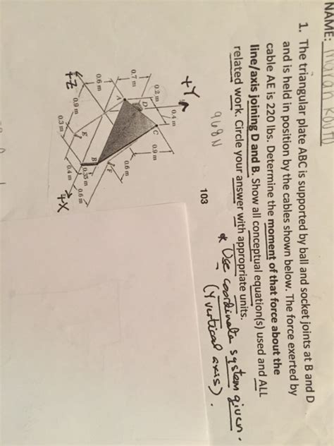 Solved The Triangular Plate ABC Is Supported By Ball And Chegg