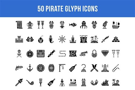 Iconos De Glifos Piratas Vector Premium