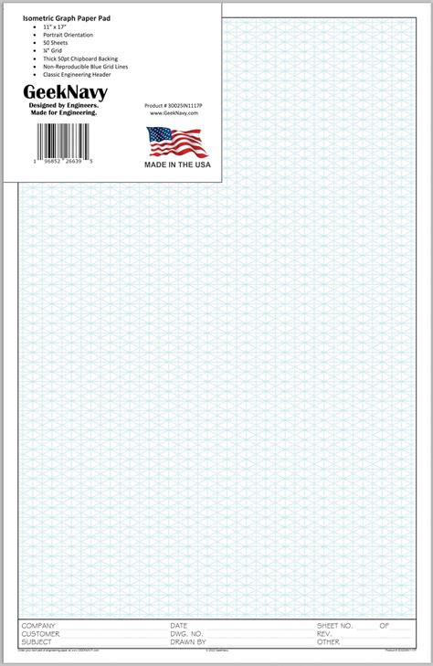 Isometric Graph Paper Pad 11 X 17 Portrait 50 Sheets Blueprint