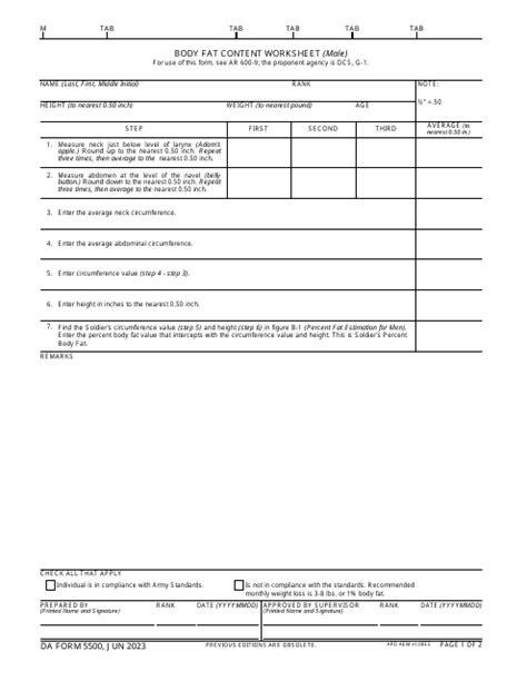 Da Form Body Fat Content Worksheet Forms Docs