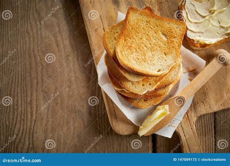 Tall Stack of Crispy Golden White Bread Toast Stock Image - Image of ...