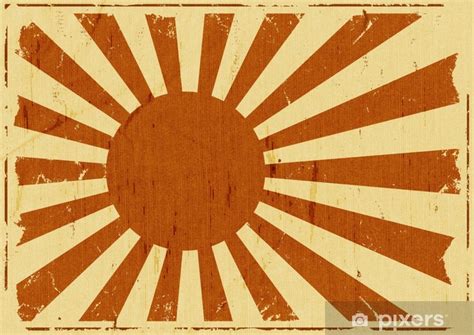 Sticker Vintage Japan Flag Landscape Background Pixersuk