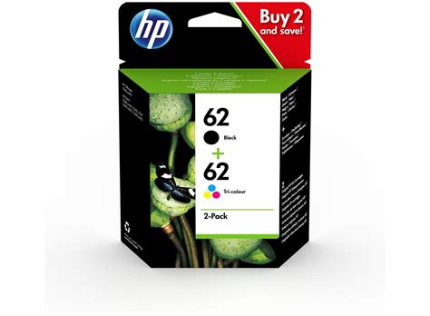 HP 62 Pack De 2 Cartouches Authentiques D Encre Noire Trois Couleurs