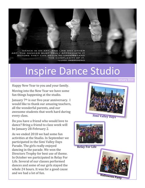 Newsletter Inspire Dance Studio