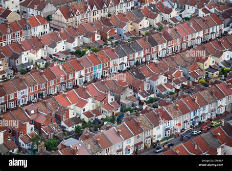 Aerial View Of A Rows Of Terraced Housing In Bristol England Stock