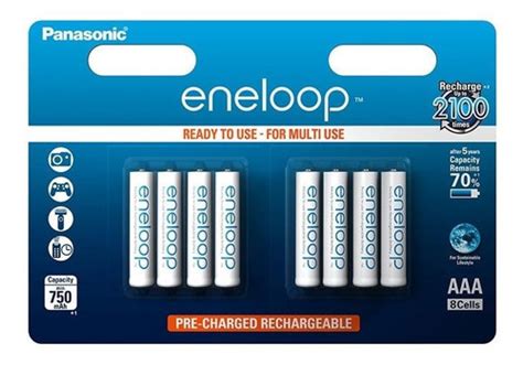 Pilha Recarregável Aaa Panasonic Eneloop Bk 4mcce Cilíndrica Kit De 8