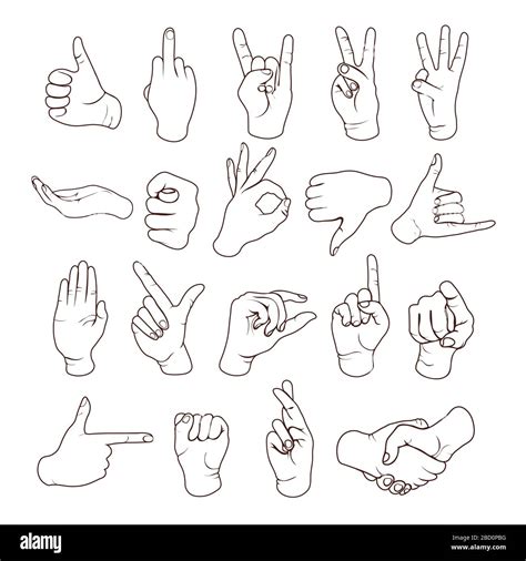 Hand Gestures Outline Finger Marks Sign Language Icon Set Stencil