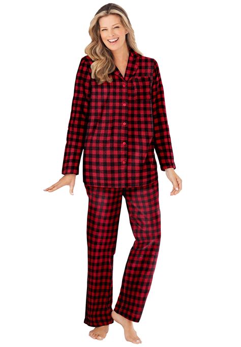 Dreams And Co Womens Plus Size Petite Classic Flannel Pajama Set