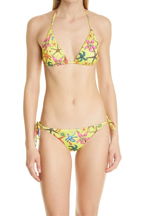 Versace Tresor De La Mer Triangle Bikini Top Giallo Multicolor