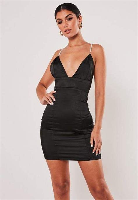 Missguided Black Pearl Strap Satin Mini Dress Mini Black Dress Women